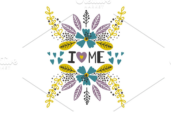 Love yourself print with flowers