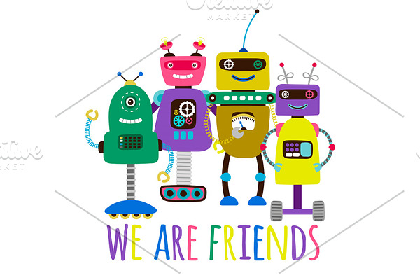 Robots print friendship concept