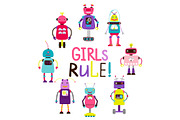 Girls rule print with arobots
