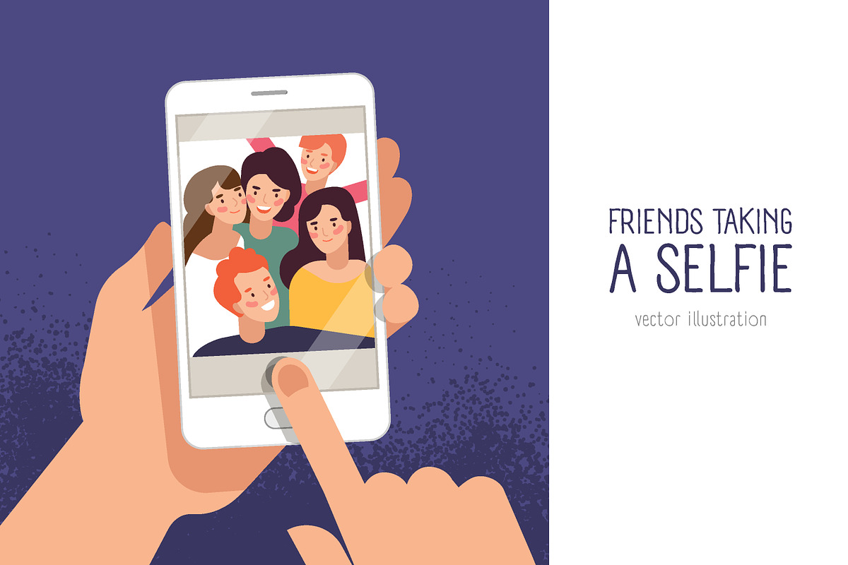 Friends taking selfie illustration in Illustrations - product preview 8