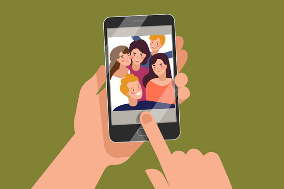 Friends taking selfie illustration in Illustrations - product preview 1