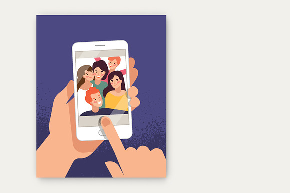 Friends taking selfie illustration in Illustrations - product preview 2