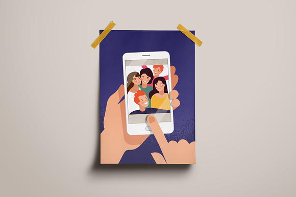 Friends taking selfie illustration in Illustrations - product preview 3