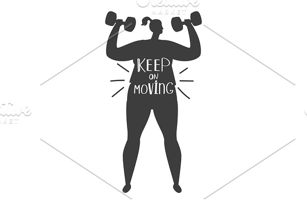 Obese woman training silhouette