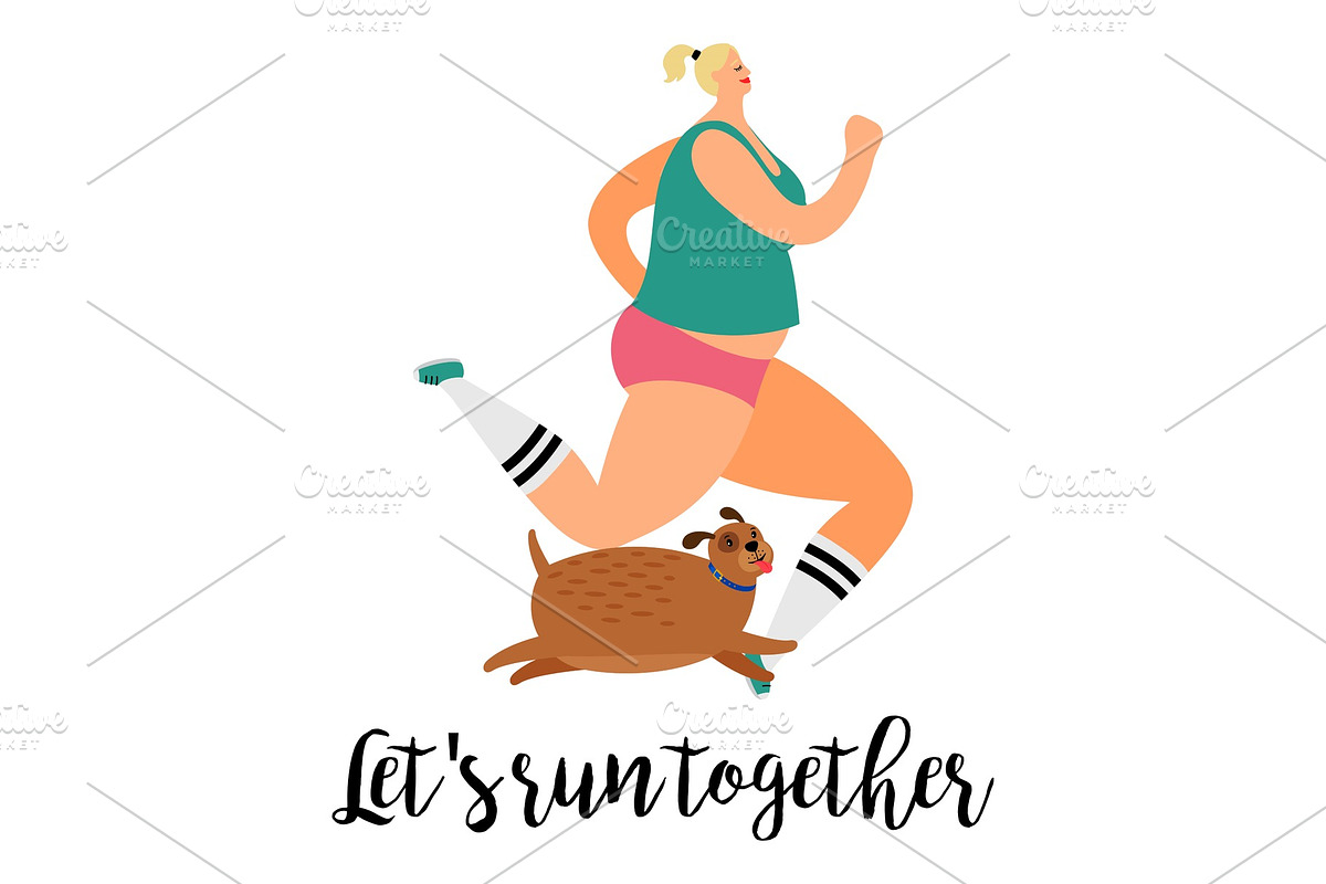 Girl and dog run together in Illustrations - product preview 8