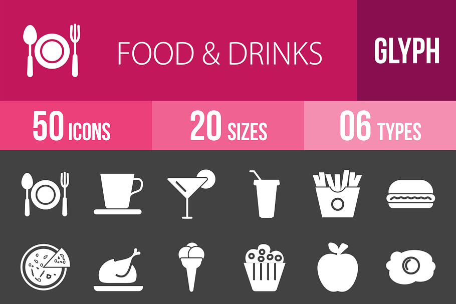 50 Food&Drinks Glyph Inverted Icons