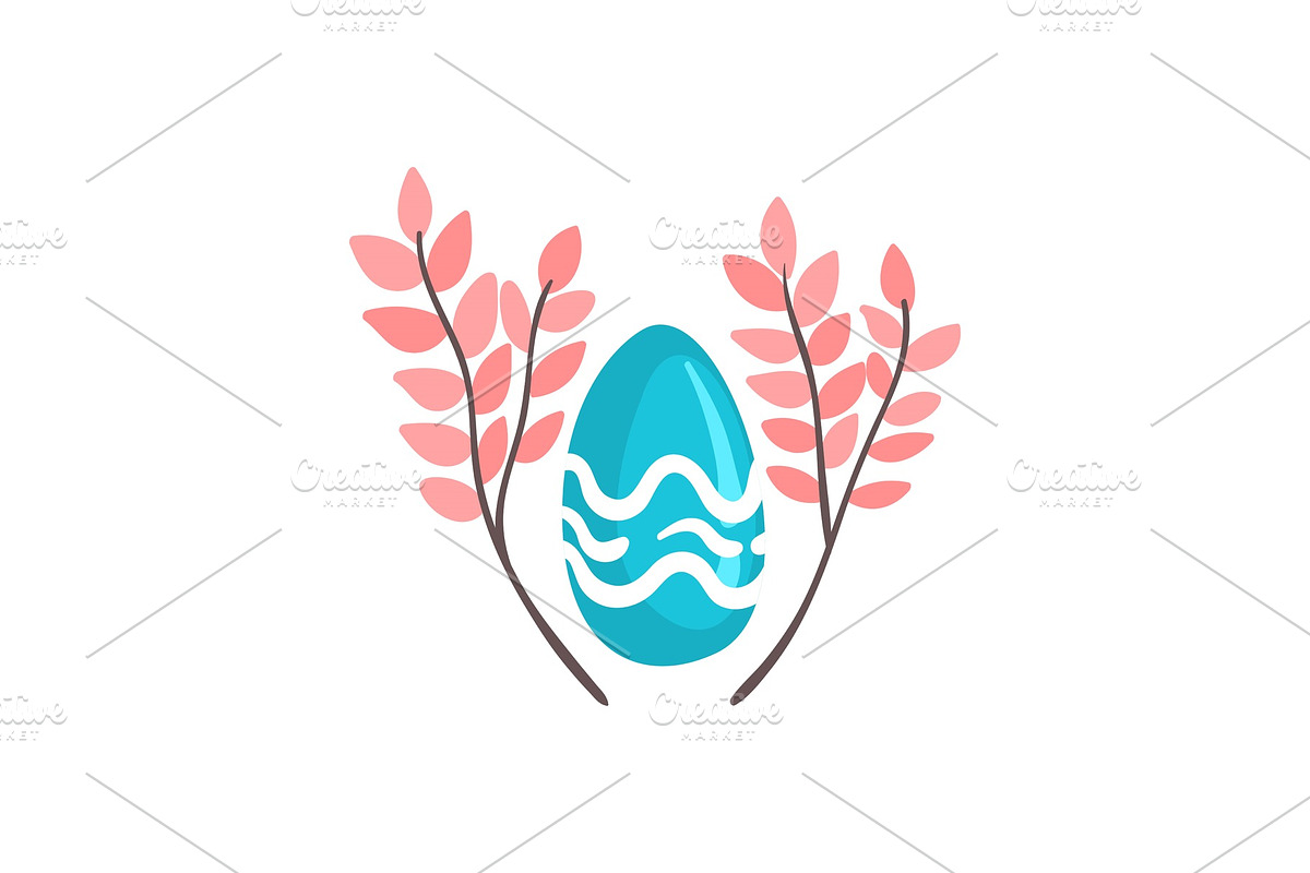 Blue Easter Egg and Spring Twigs in Objects - product preview 8