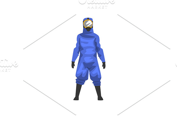 Man in Blue Protective Suit and