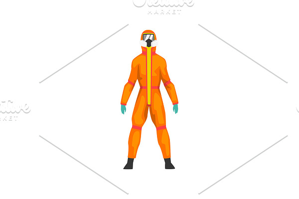 Man in Orange Protective Suit and