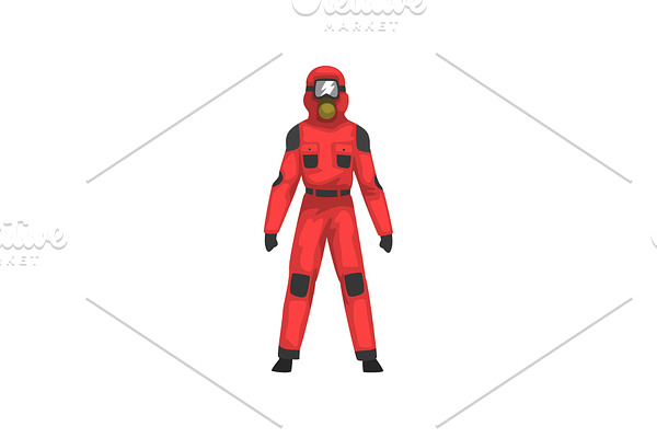 Man in Red Protective Suit and