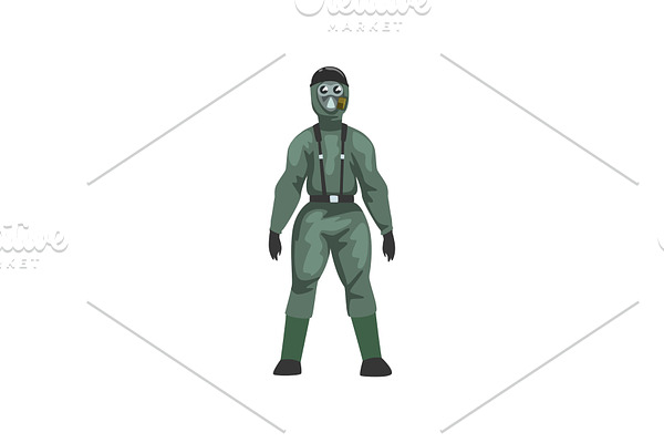 Man in Protective Suit and Gas Mask