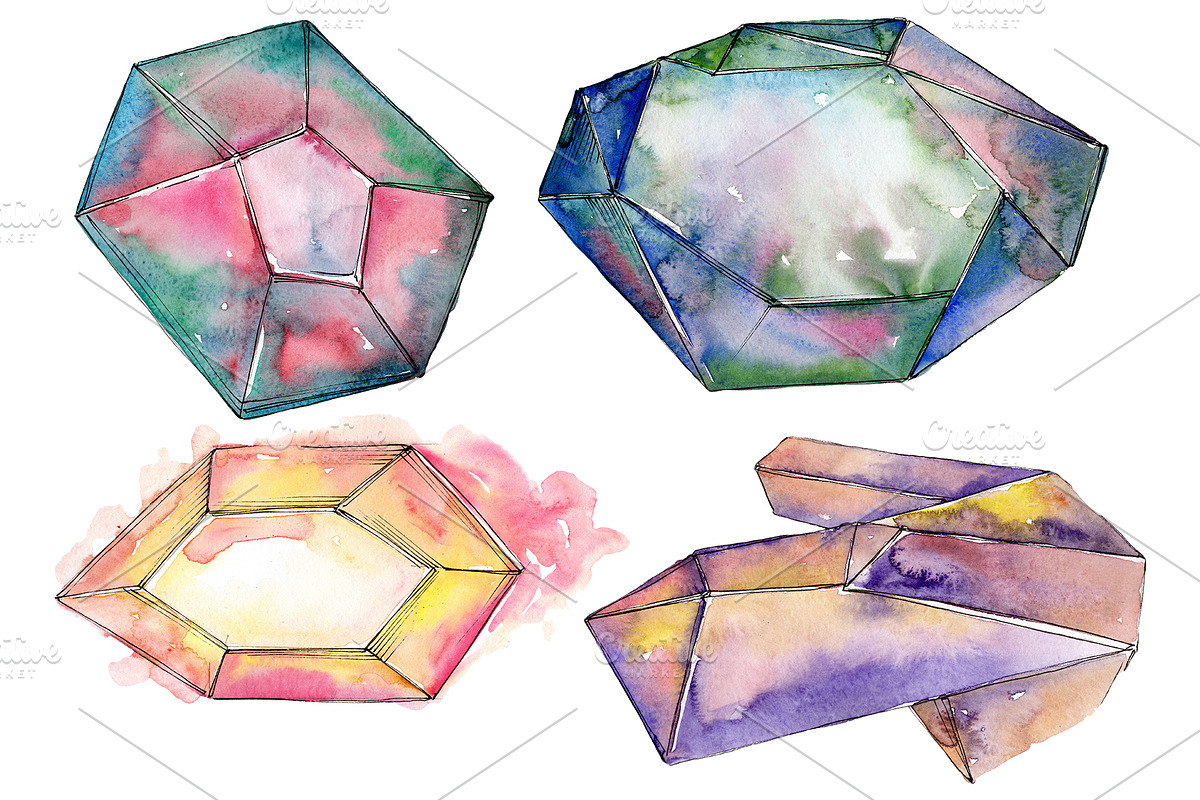 Сrystals magic Watercolor png in Illustrations - product preview 8