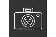 Smiling photo camera chalk icon