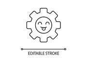Smiling cogwheel linear icon