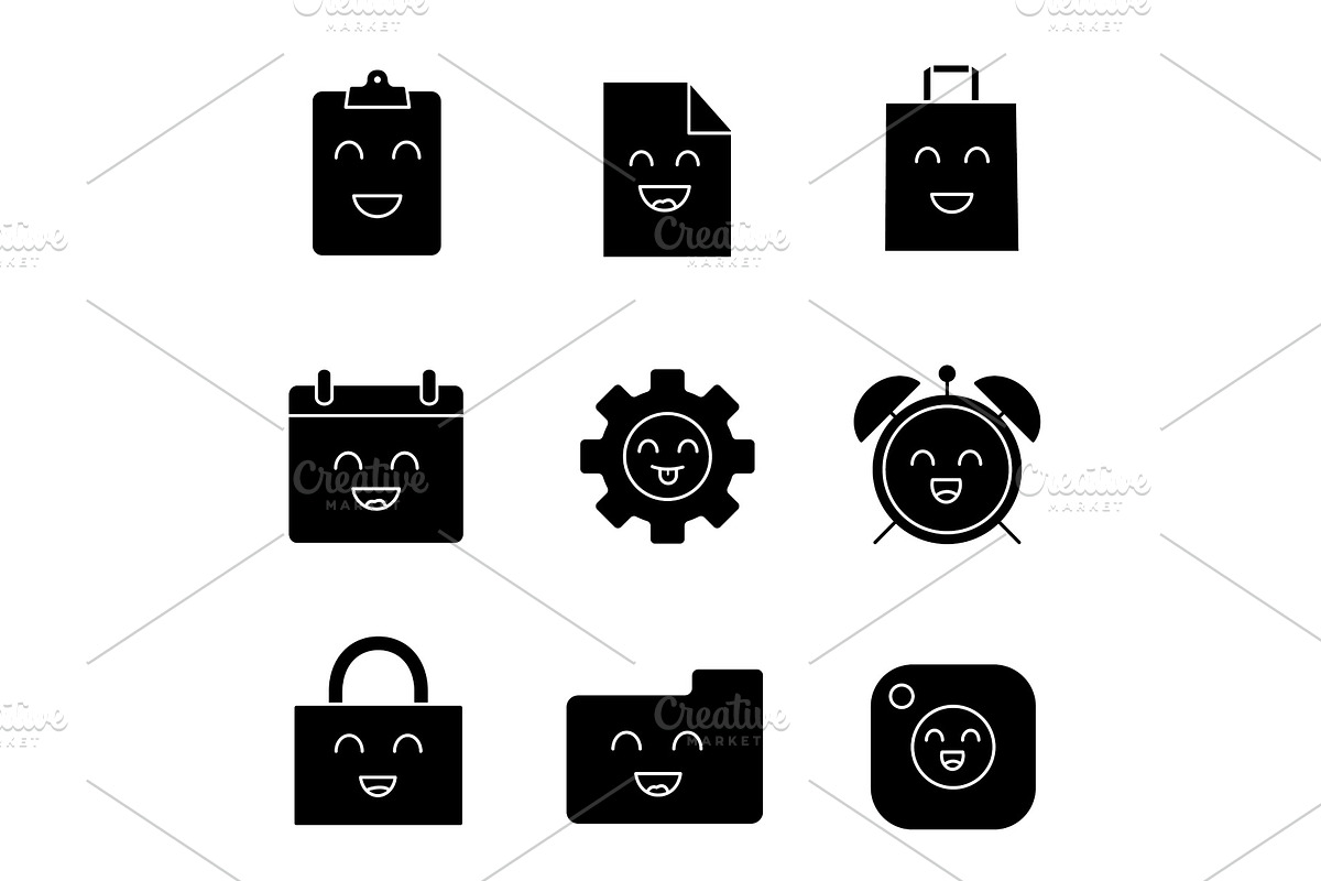 Smiling items glyph icons set in Icons - product preview 8