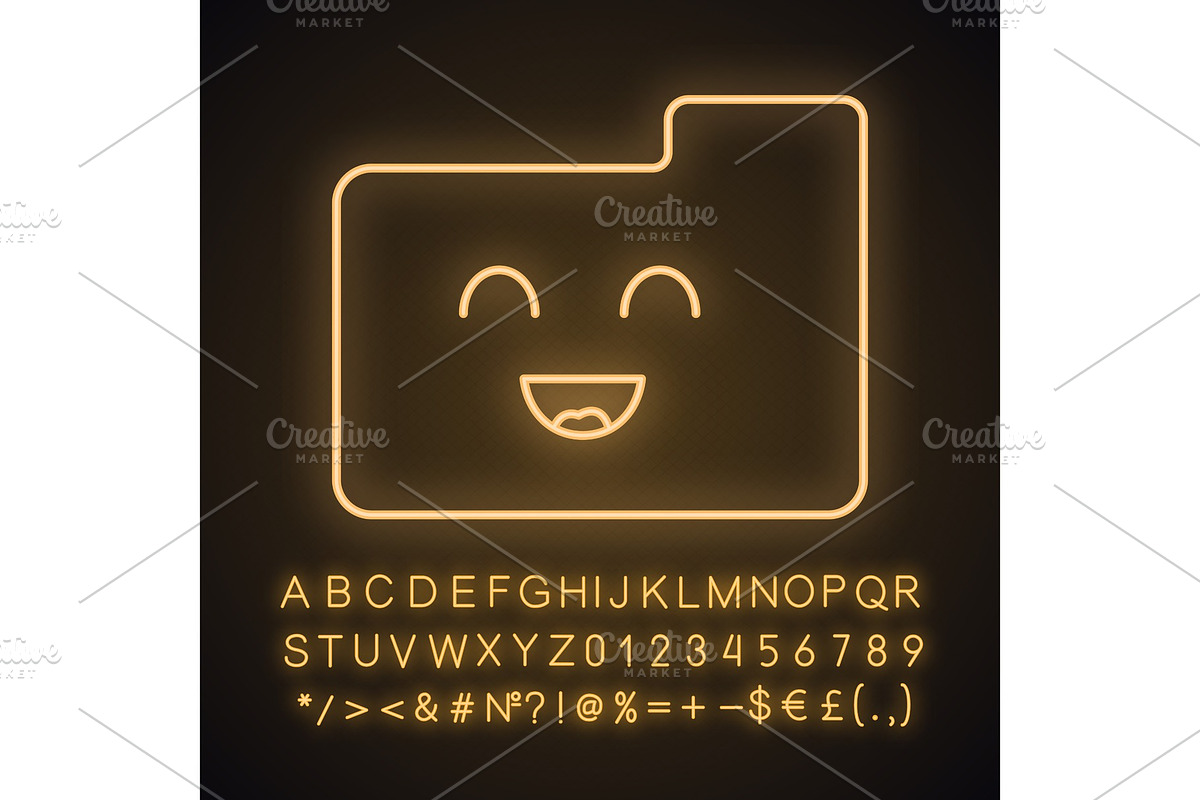 Smiling folder neon light icon in Icons - product preview 8