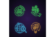 Startup neon light icons set