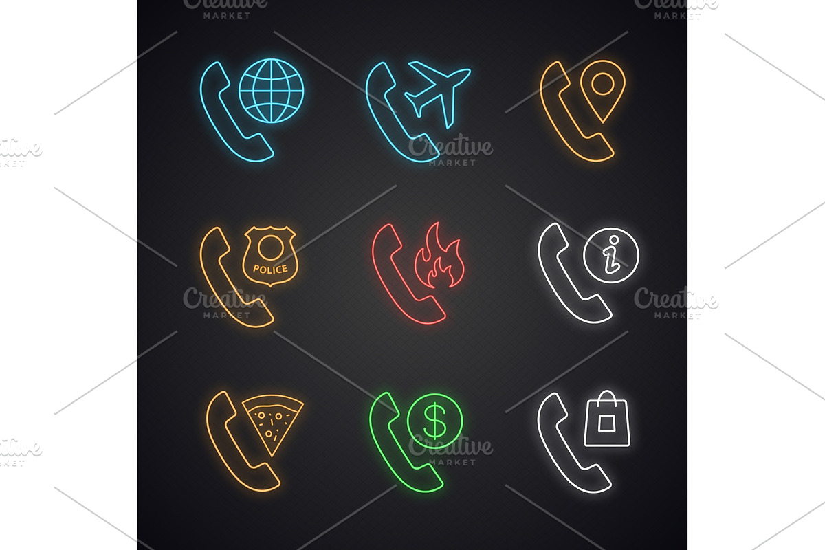 Phone services neon light icons set in Icons - product preview 8