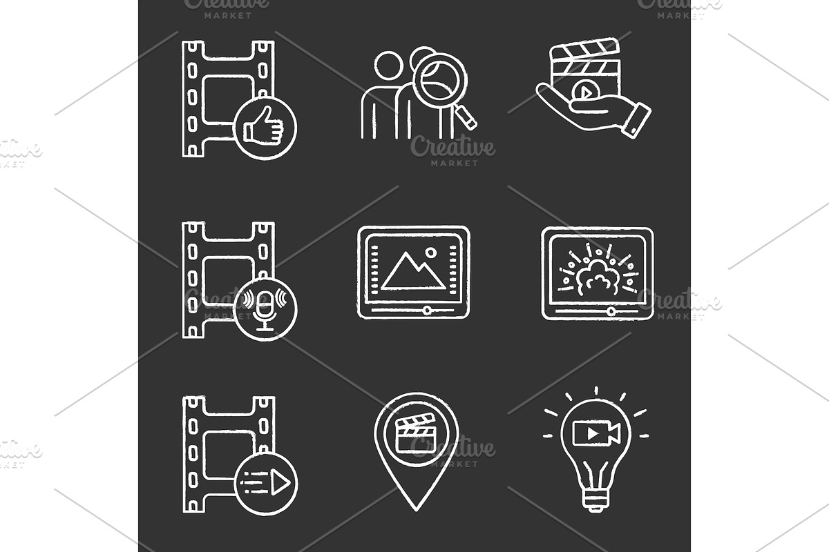 Film industry chalk icons set in Icons - product preview 8