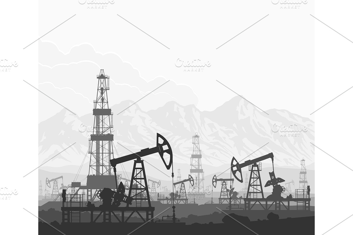 Oil pumps and rigs at large oilfield in Illustrations - product preview 8