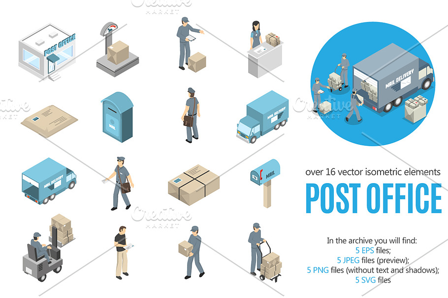Post Office Isometric Set in Illustrations - product preview 8