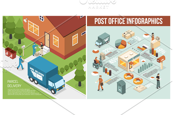 Post Office Isometric Set in Illustrations - product preview 1