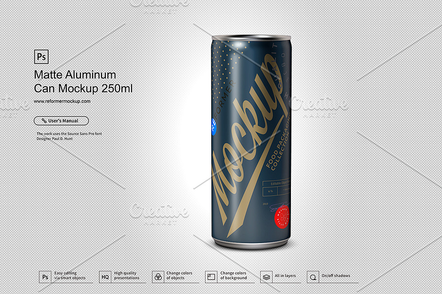 Matte Aluminum Can Mockup 250ml in Product Mockups - product preview 8