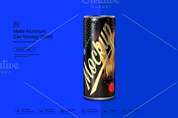 Matte Aluminum Can Mockup 250ml in Product Mockups - product preview 4