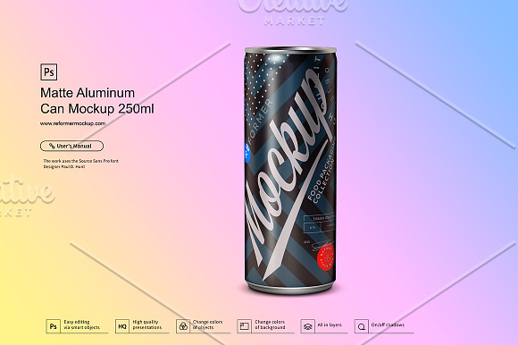 Matte Aluminum Can Mockup 250ml in Product Mockups - product preview 5