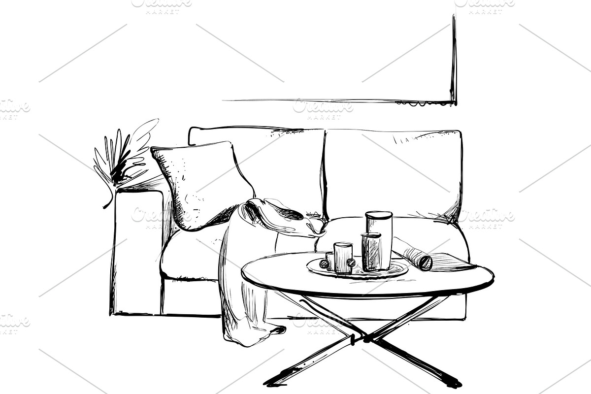 Modern interior hand drawing vector in Illustrations - product preview 8