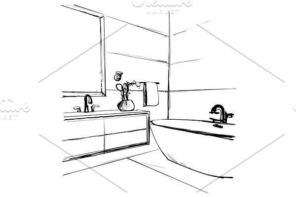 Hand drawn Bathroom interior
