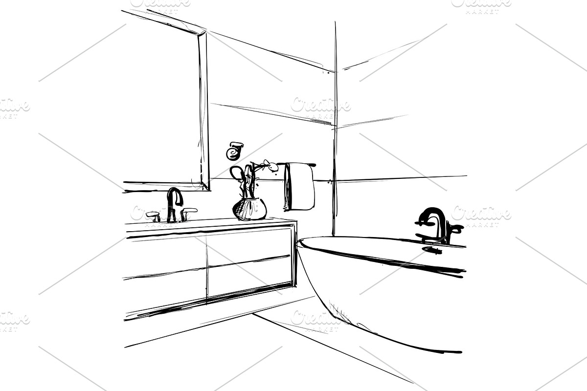 Hand drawn Bathroom interior in Illustrations - product preview 8