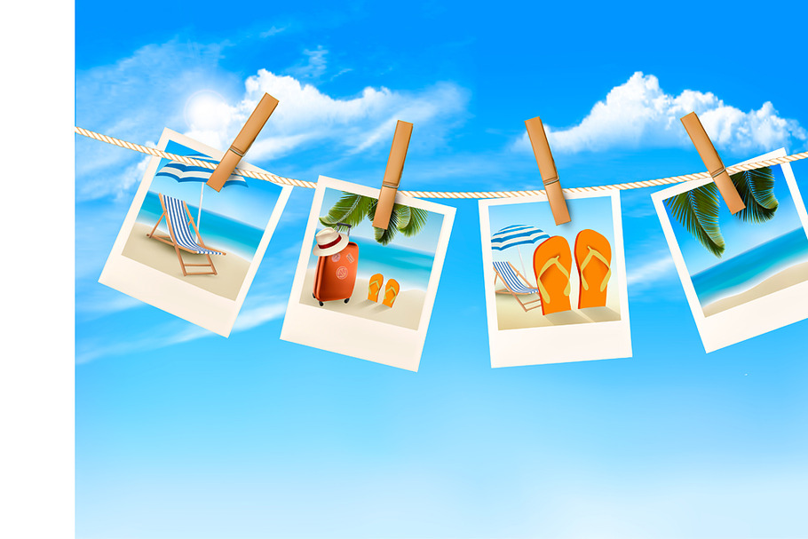 Vacation photos on the rope. Vector in Illustrations - product preview 8