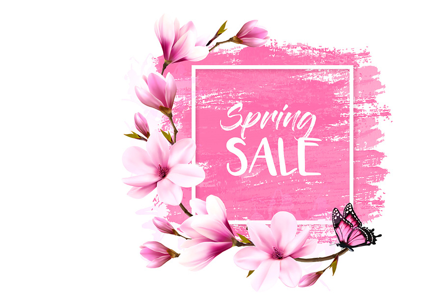 Spring sale background with flowers.