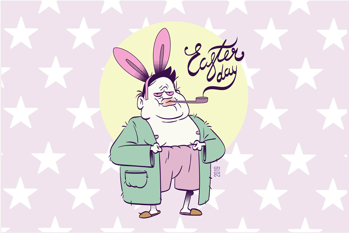 happy easter day. fat funny sleepy m in Illustrations - product preview 8