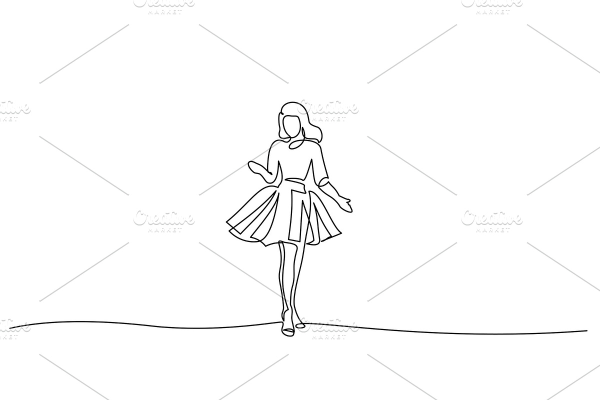 Continuous one line drawing. Girl in Illustrations - product preview 8
