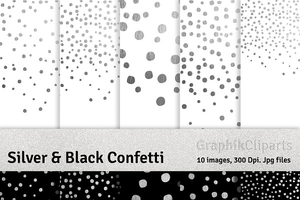 Silver & Black Confetti Papers