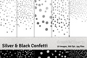Silver & Black Confetti Papers