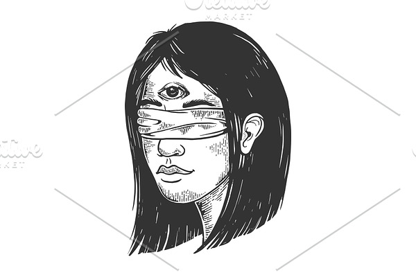 Blindfolded girl with three eyes