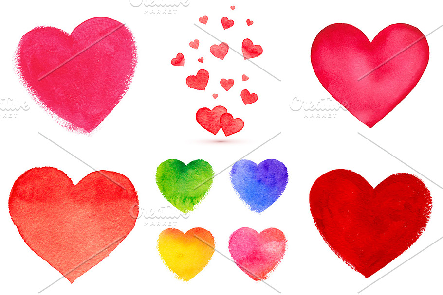36 watercolor painted vector hearts in Textures - product preview 8
