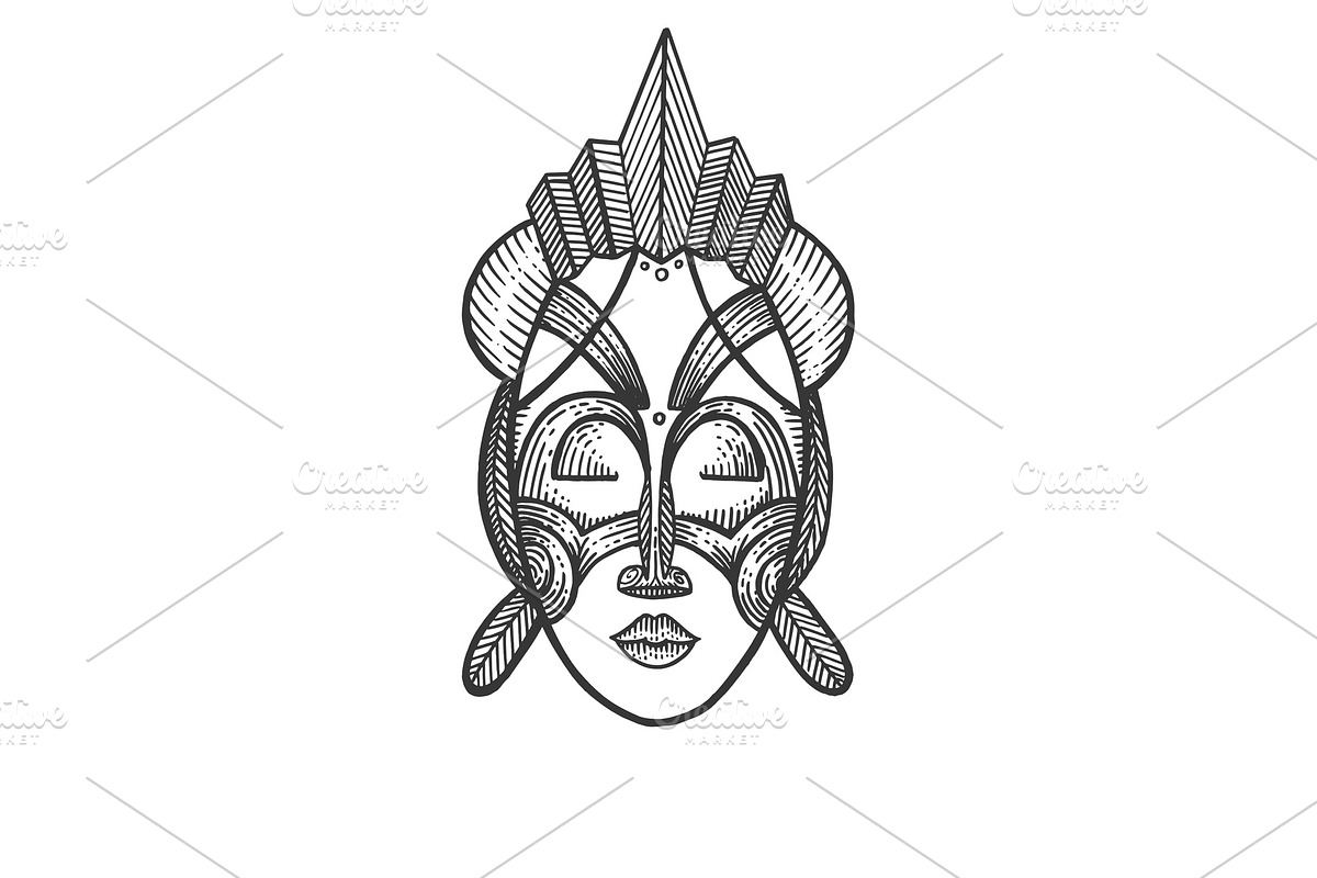 African mask of savages sketch in Illustrations - product preview 8