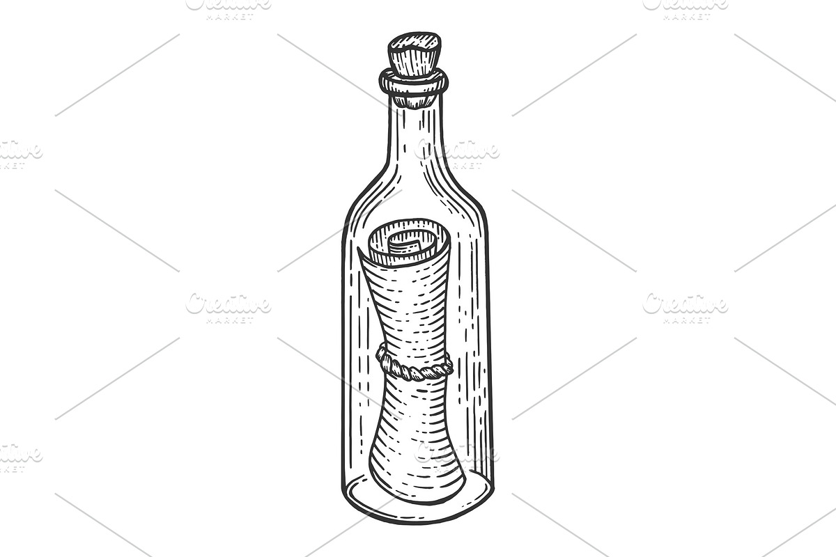 Message in bottle sketch engraving in Objects - product preview 8