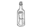 Message in bottle sketch engraving