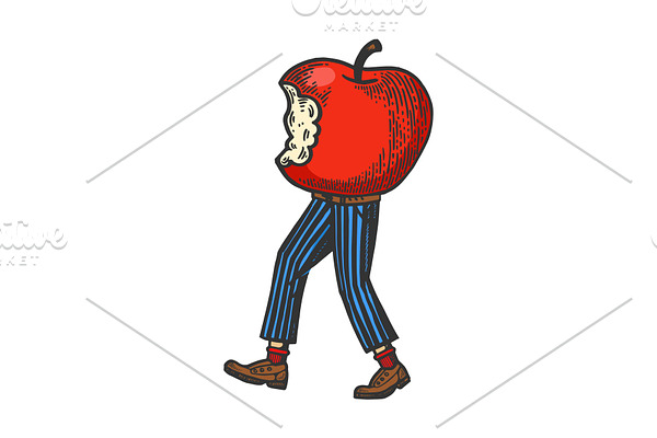 Bitten apple walks color sketch