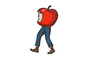 Bitten apple walks color sketch