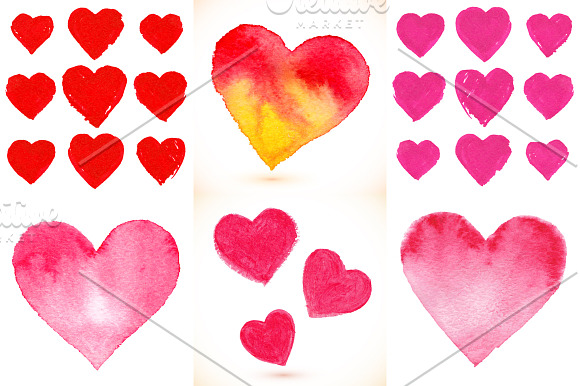 36 watercolor painted vector hearts in Textures - product preview 2
