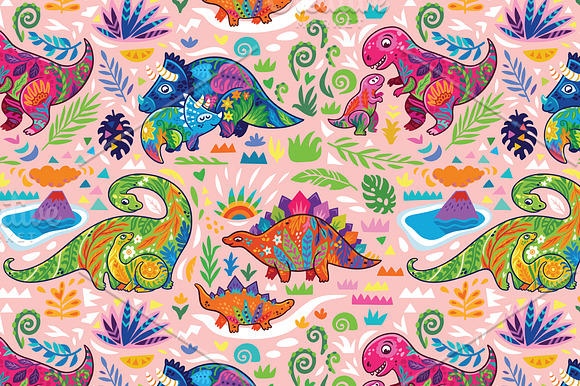 Mom and baby dinosaurs in Patterns - product preview 2