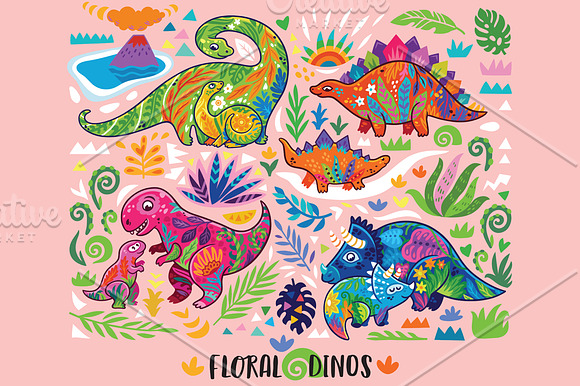 Mom and baby dinosaurs in Patterns - product preview 6