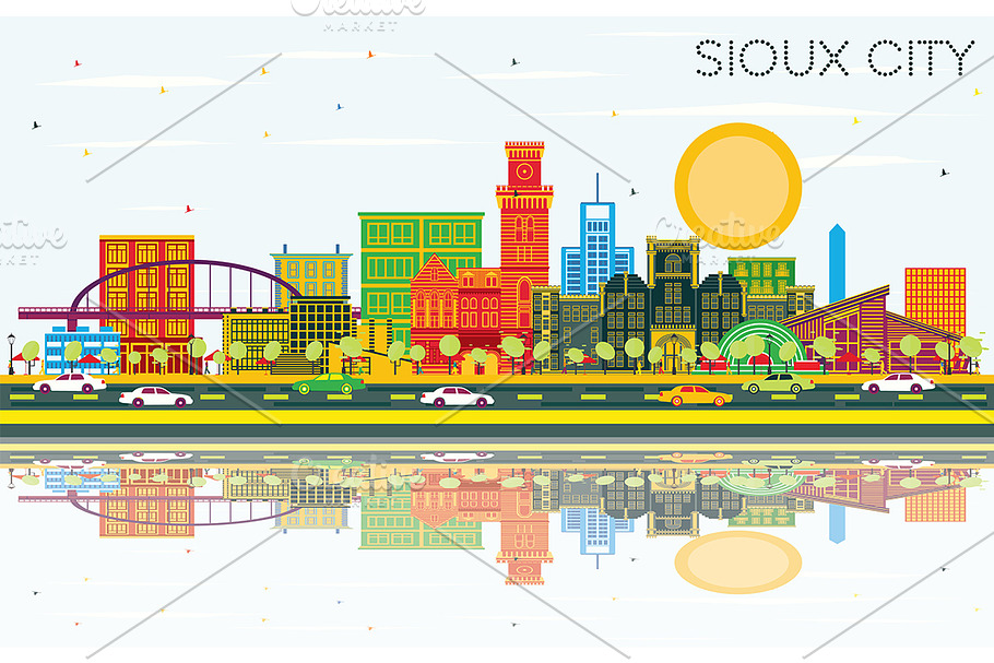 Sioux City Iowa Skyline with Color