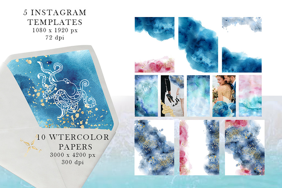 Ocean watercolor collection in Objects - product preview 8
